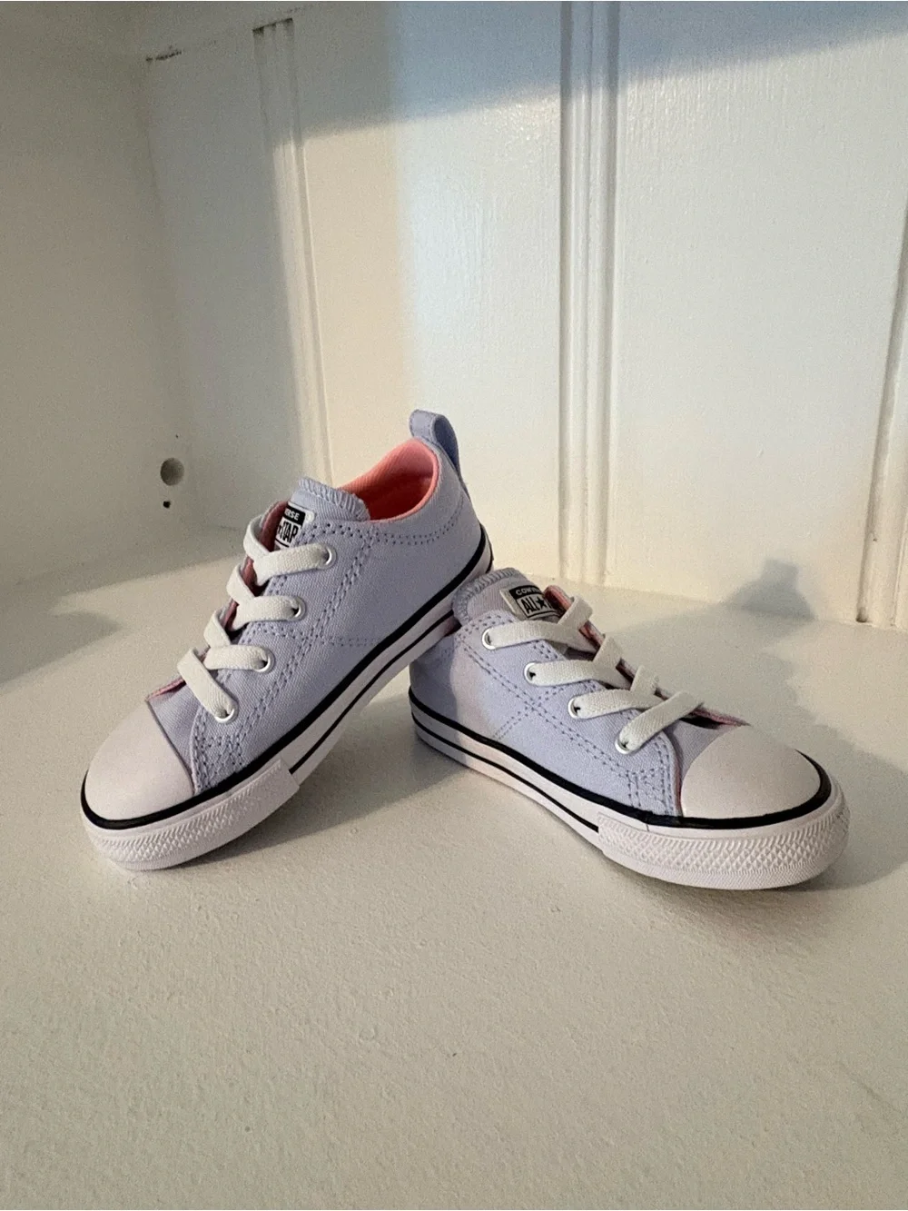 Converse Kids Lavender Canvas Low Top Sneakers with Pink Lining
